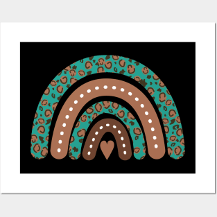 Teal leopard boho rainbow Posters and Art